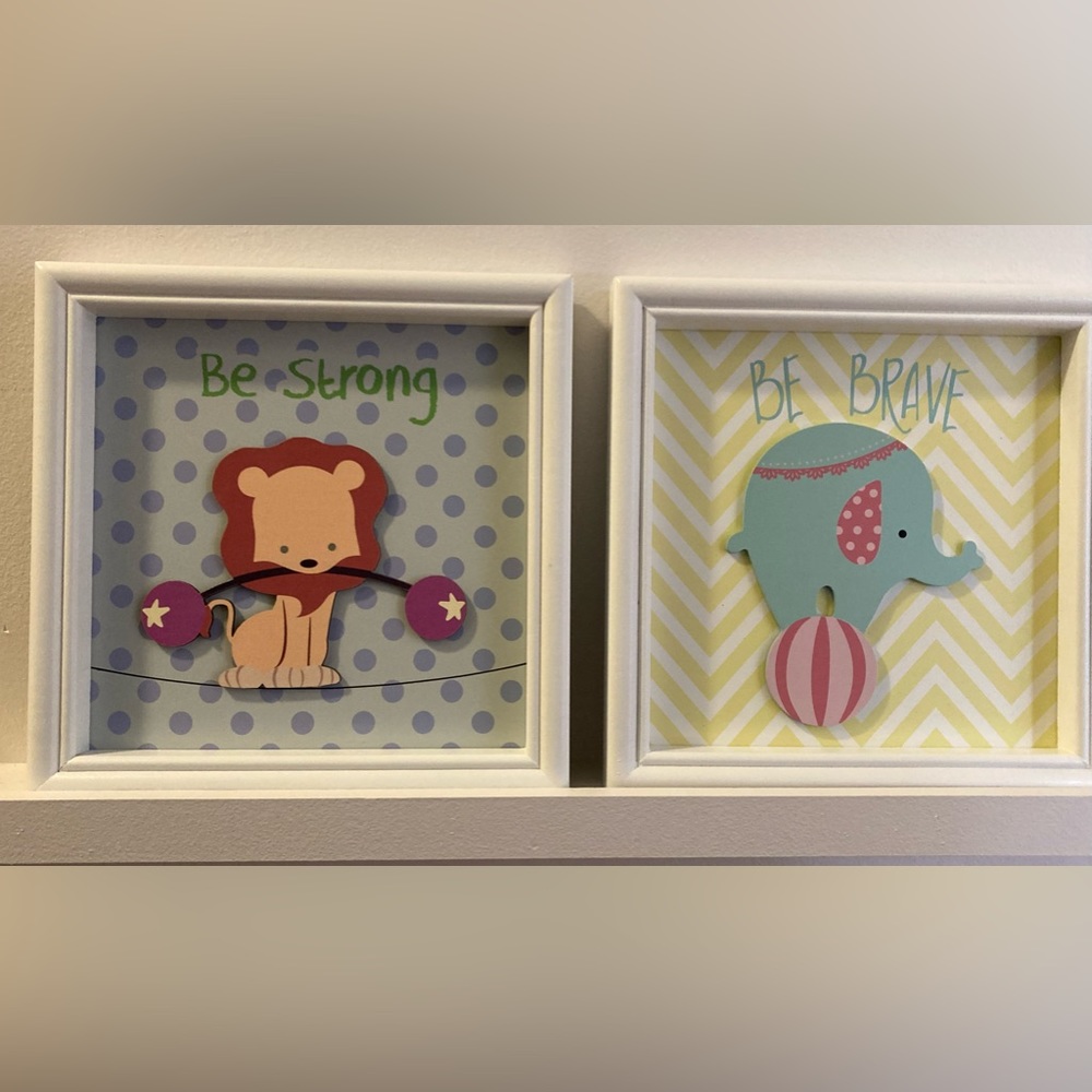 Nursery Decor Set of Two Framed “Be Brave” & “Be Strong” Wall Art 9x9”